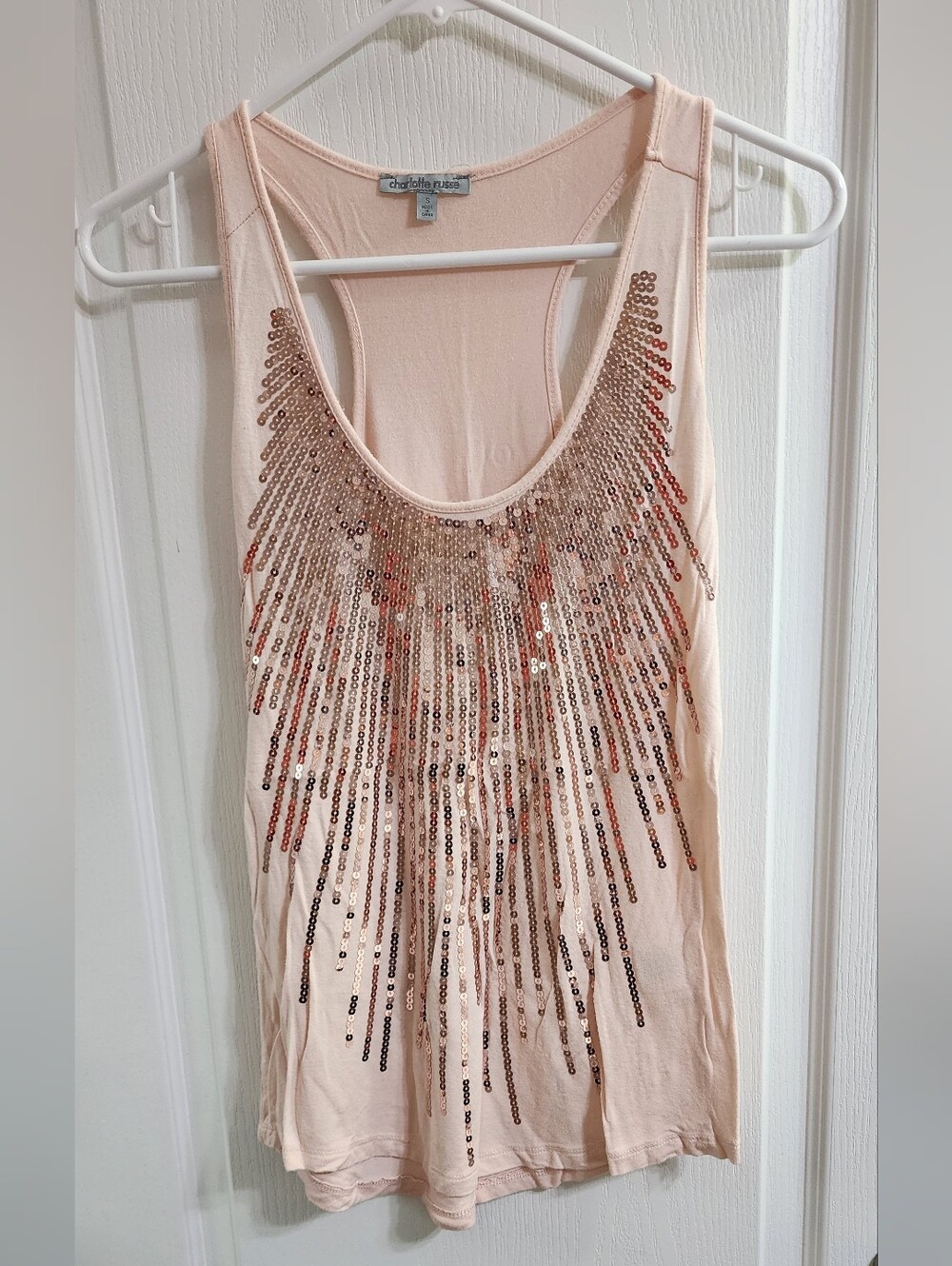 Charlotte Russe Blush Sequin Fringe Tank Top